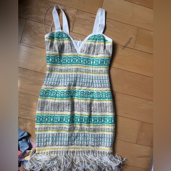 Karen Millen Italian fringed tweed dress SZ 2 - Picture 2 of 4